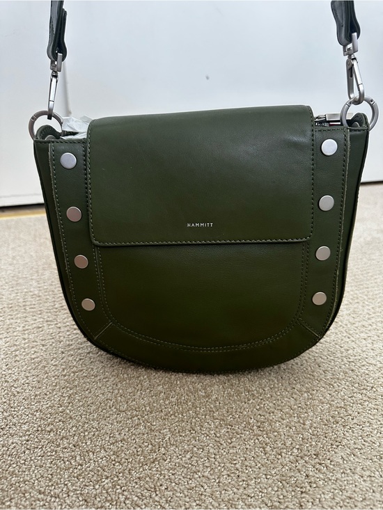 Hammitt Handbags - Hammitt Olive Green Leather Studded Saddle Bag